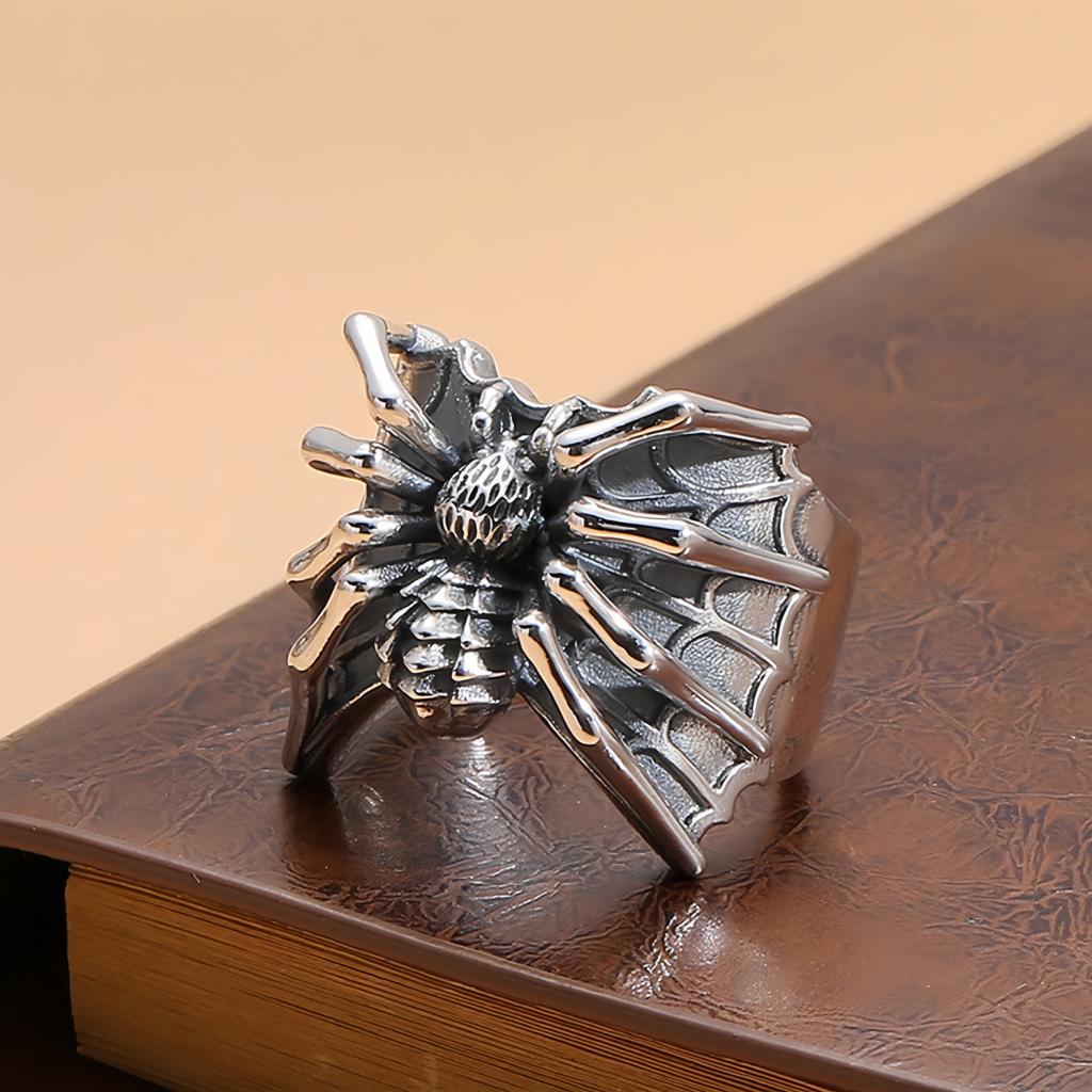 Retro Spider Adjustable Open Ring Punk Gothic Jewelry For Men Women Vintage Alloy Accessories Cosplay Holloween Gift
