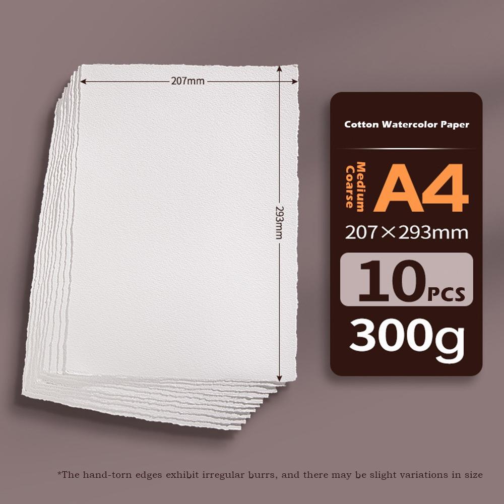 10pcs High Quality Cotton Watercolor Paper A4/A5/A6 Hand-torn Edges Drawing Paper Medium-texture Sketch Paper Art Supplies