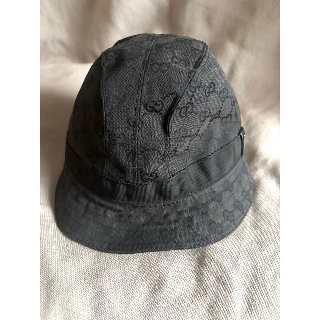Used GUCCI Bucket Hat GG Canvas Logo Hardware L Size Black