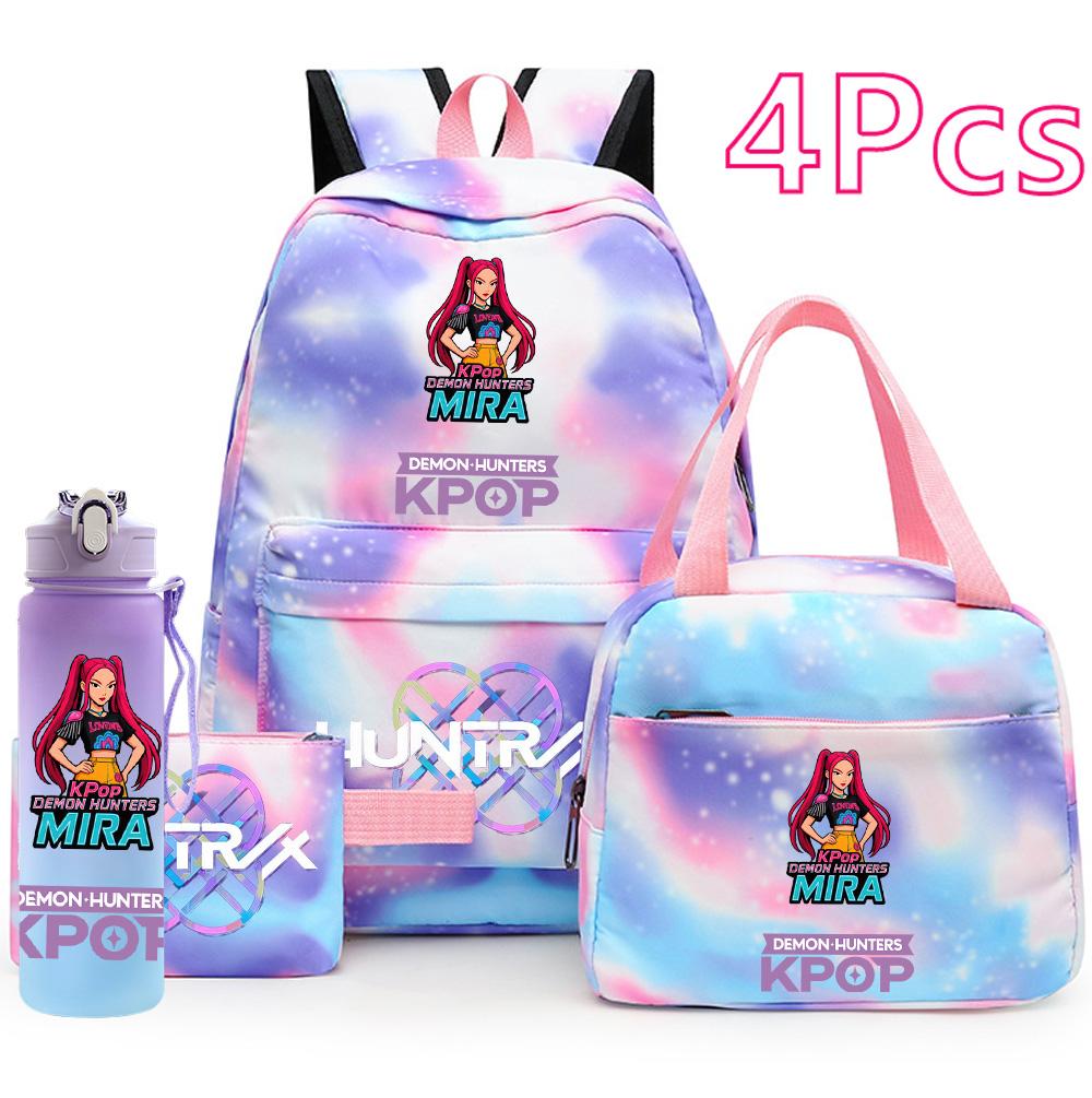 4Pcs/set Anime K-Pop Printed Backpack Handbag Pencil Case with 750Ml Water Bottler for Teenager Boy Girl Schoolbag Large Capacity Bookbag Mochila
