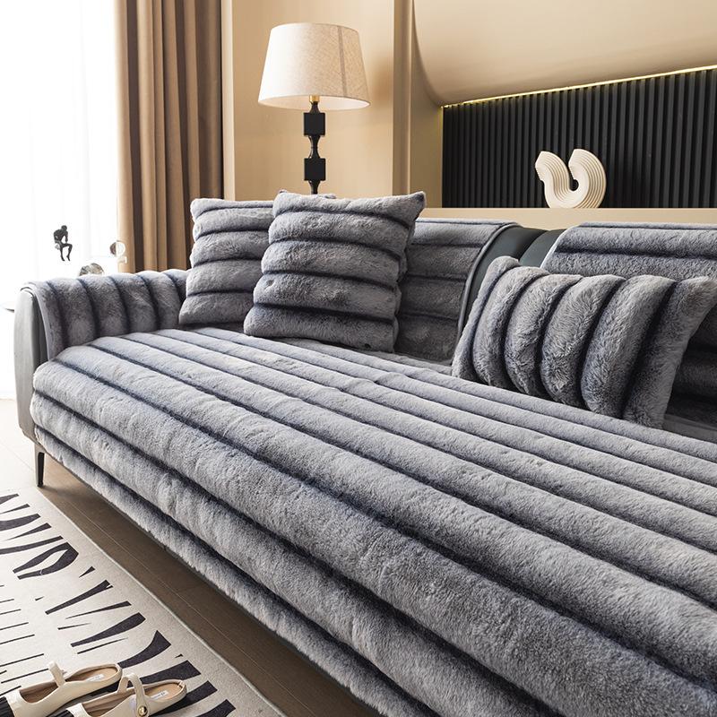 

Плюшевый чехол для дивана в полоску, утолщенный, сохраняющий тепло, коврик для дивана, комбинированные чехлы для диванов, однотонная противоскользящая подушка для дивана 120x180