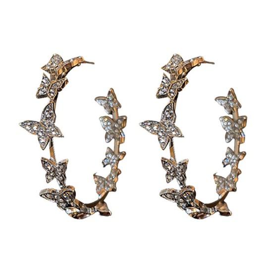 

1 пара серег-подвесок, круглые серьги с геометрическим декором в виде бабочки, блестящие серьги-кольца со стразами серебряный