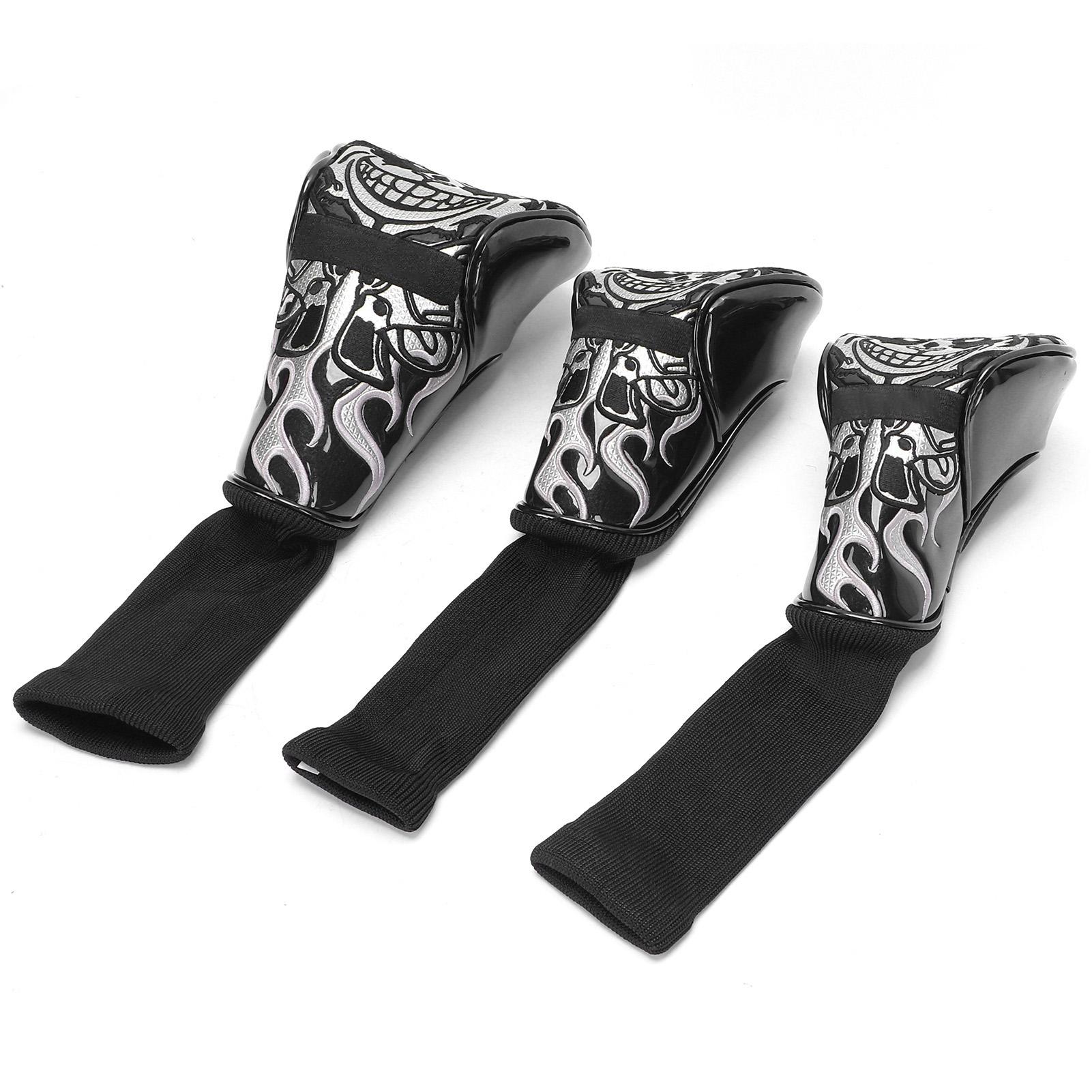 

3pcs Golf Club Headcover PU Knit Stitching with Skull Embroidery Head Cover No. Tag 135