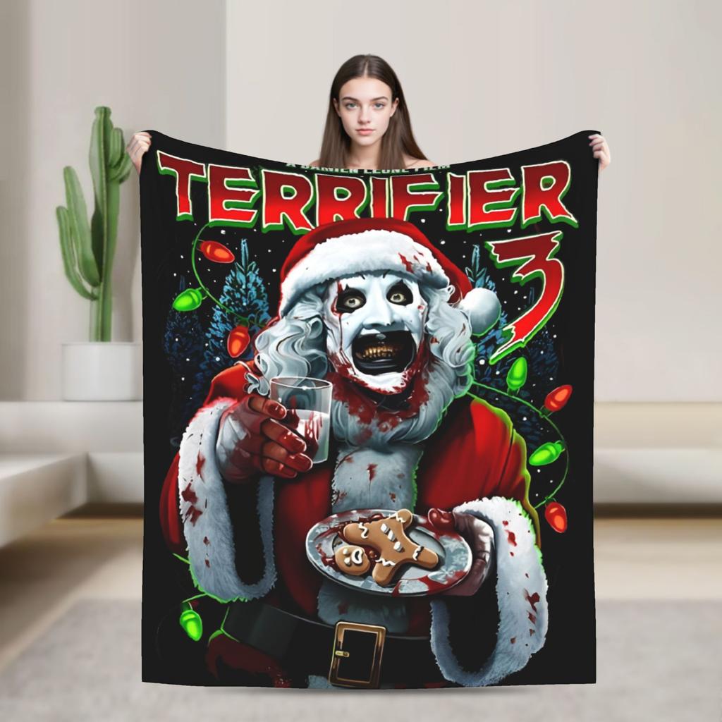 Terrifier 3 Christmas Santa Blanket The Clown Plush Vintage Warm Throw Blankets for Coverlet Spring/Autumn