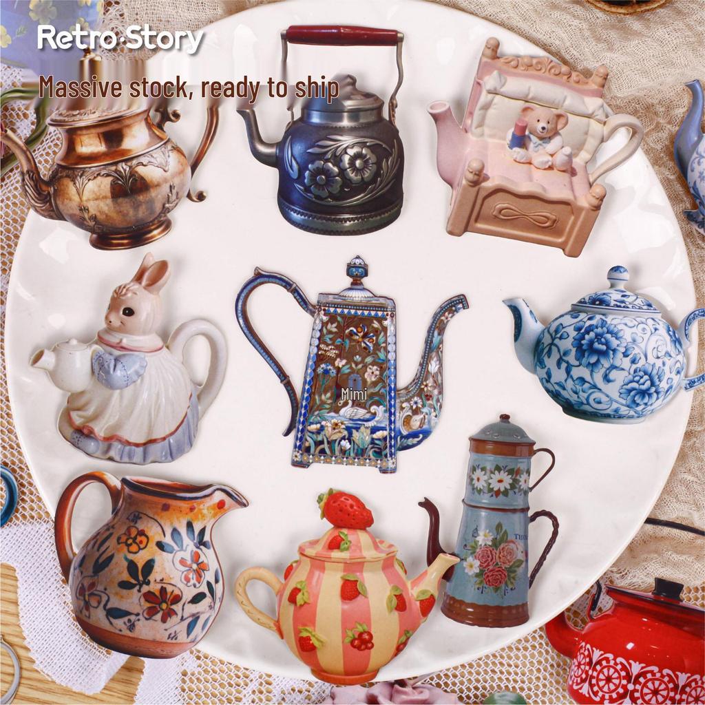 Teapot Series Retro Journal Sticker Pack - 8 Hard Card Sheets for DIY & Decoration