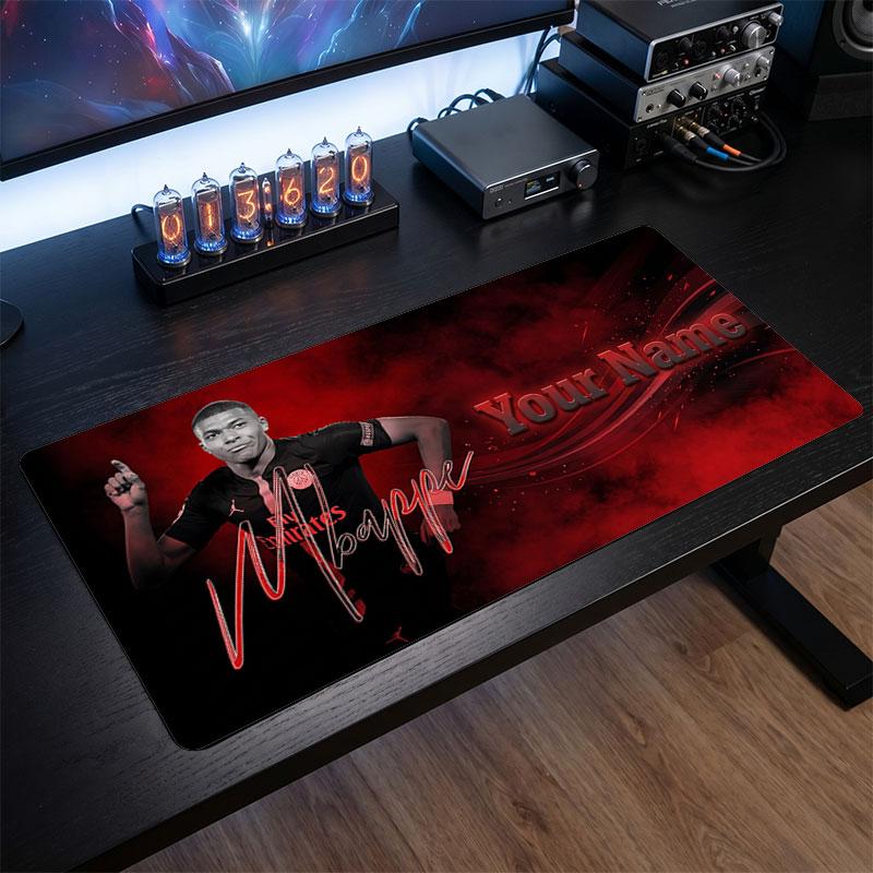 Tappetino per Mouse Grande Personalizzato Kylian Mbappe, Stampa Testo Nome Personalizzato, Tappetino da Scrivania Antiscivolo con Logo Calcio, Regalo per Gamer