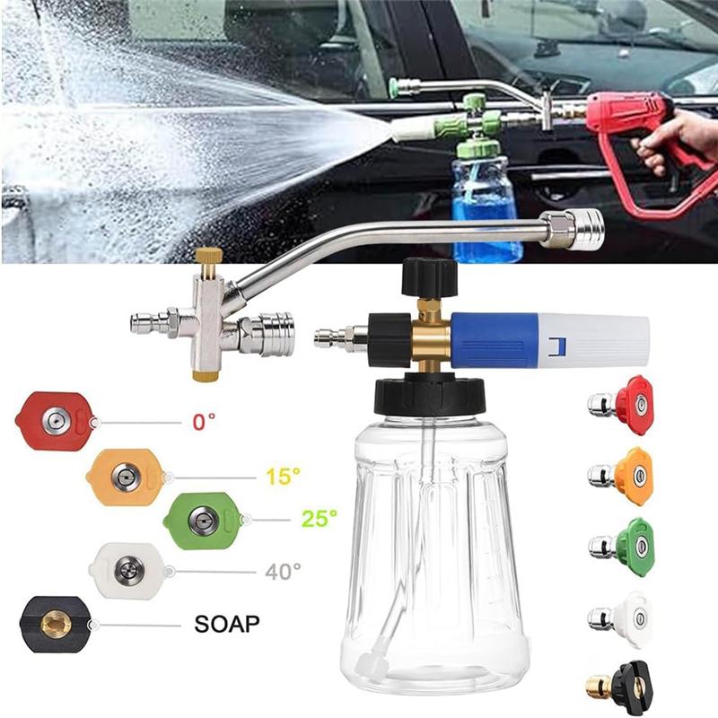 Versatile Foam-Cannon With 5 Pressure Washer Sprayer Nozzles, For Pressure Washer,1/4Inch Quick Connect For Car Garden Window