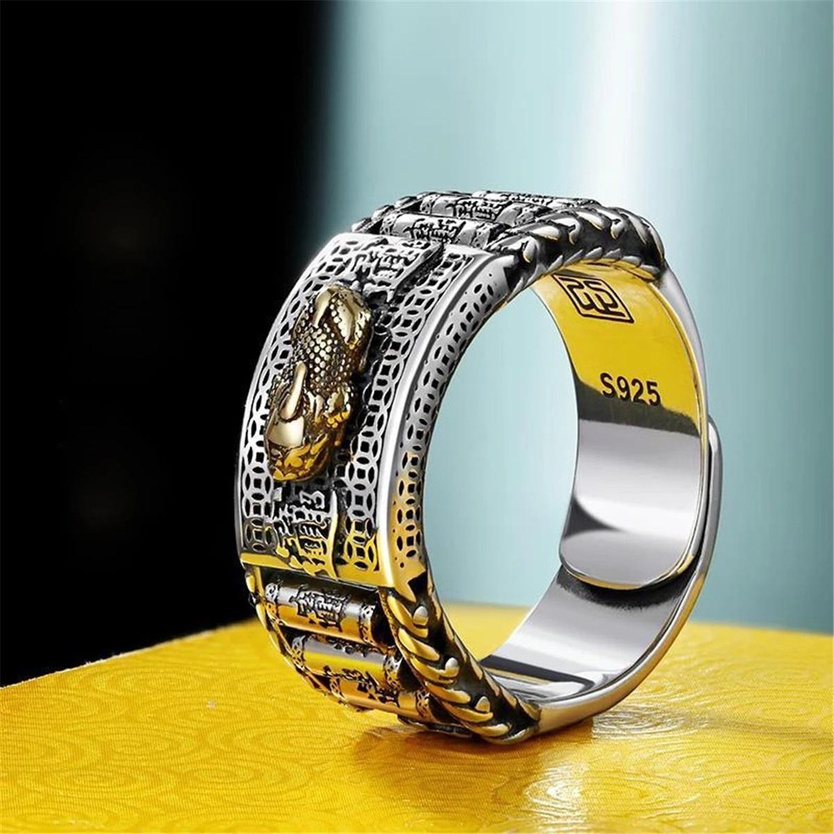 S925 platinum vintage lucky fox-shaped ring meditation ring, adjustable ring, wish ring, good luck ring, traditional culture fox-shaped ring A
