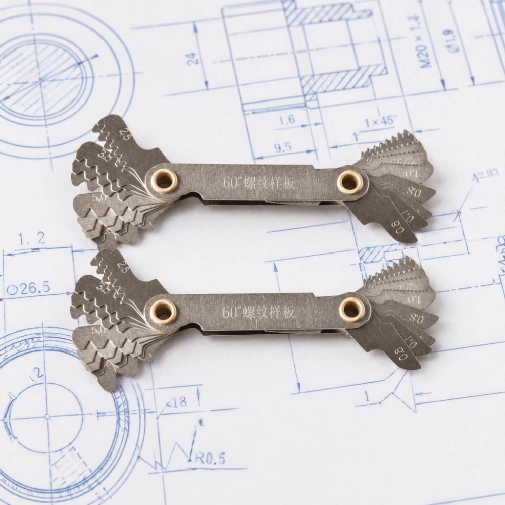 2pcs Metric 60 Degree Thread Pitch Gauge Thread Cutting Gauge  For Screw Measurement