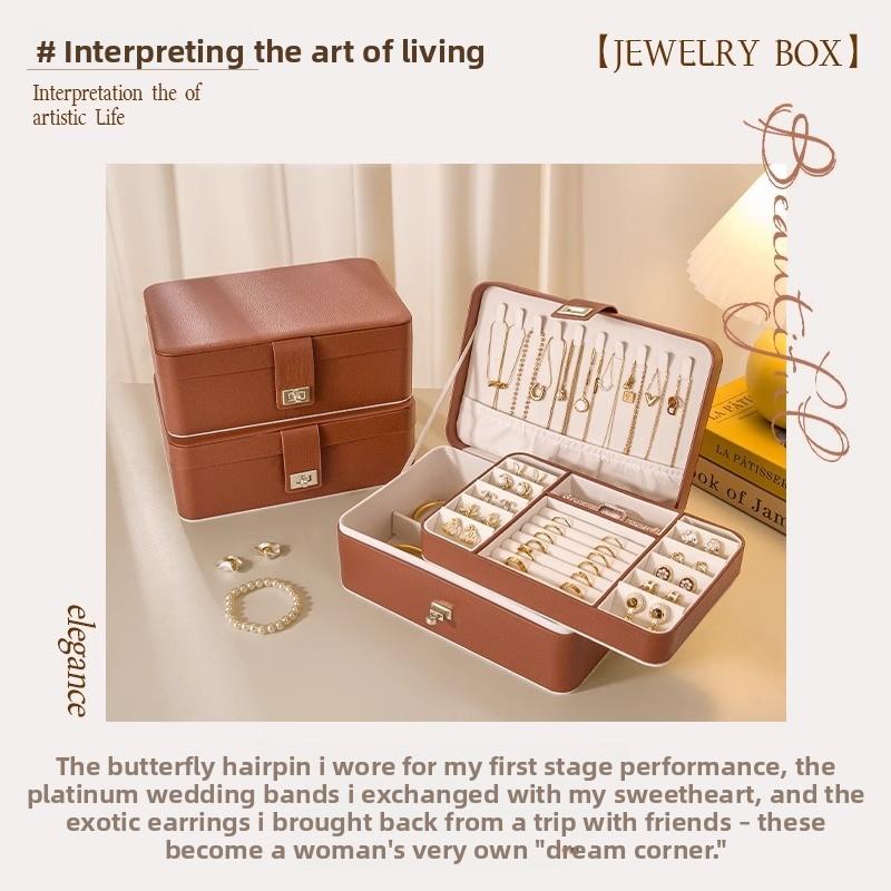 Lockable Zoned Jewelry Box with Stud Earrings, Necklace and Ring, Large Capacity, Multi-layer Leather, Light Luxury Dust-proof Jewelry Storage