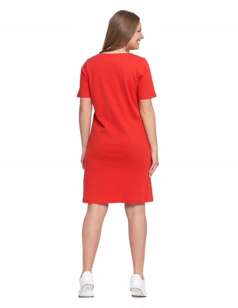 Women's Cotton Dress Short Sleeve Above Knee Comfortable MORAJ XL RED