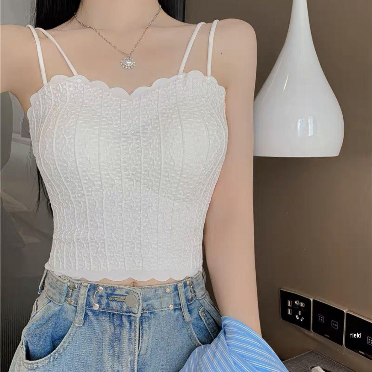 

Lace Back Camisole with Chest Pads - Women s Summer Vest with Adjustable Straps M (37.5-50 kg) білий