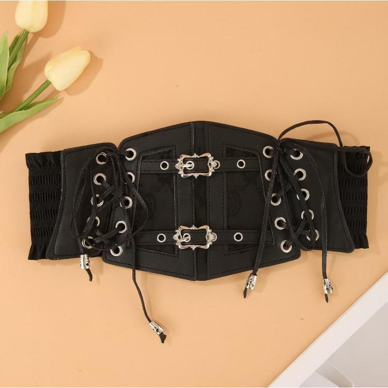 Lace Strap Leather Waist Seal Outer Cover Women's Decoration Body Sculpting European and American Retro Elastic Waist
