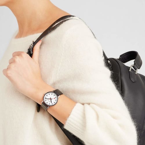 Mondaine Classic Men's Watch, White Dial, Black Leather Strap, A660.30314.11SBB, Officially Imported