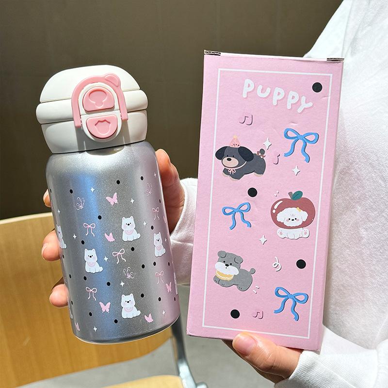 Thermos cup Large capacity cute children's double drinking cup Portable handle straw cup