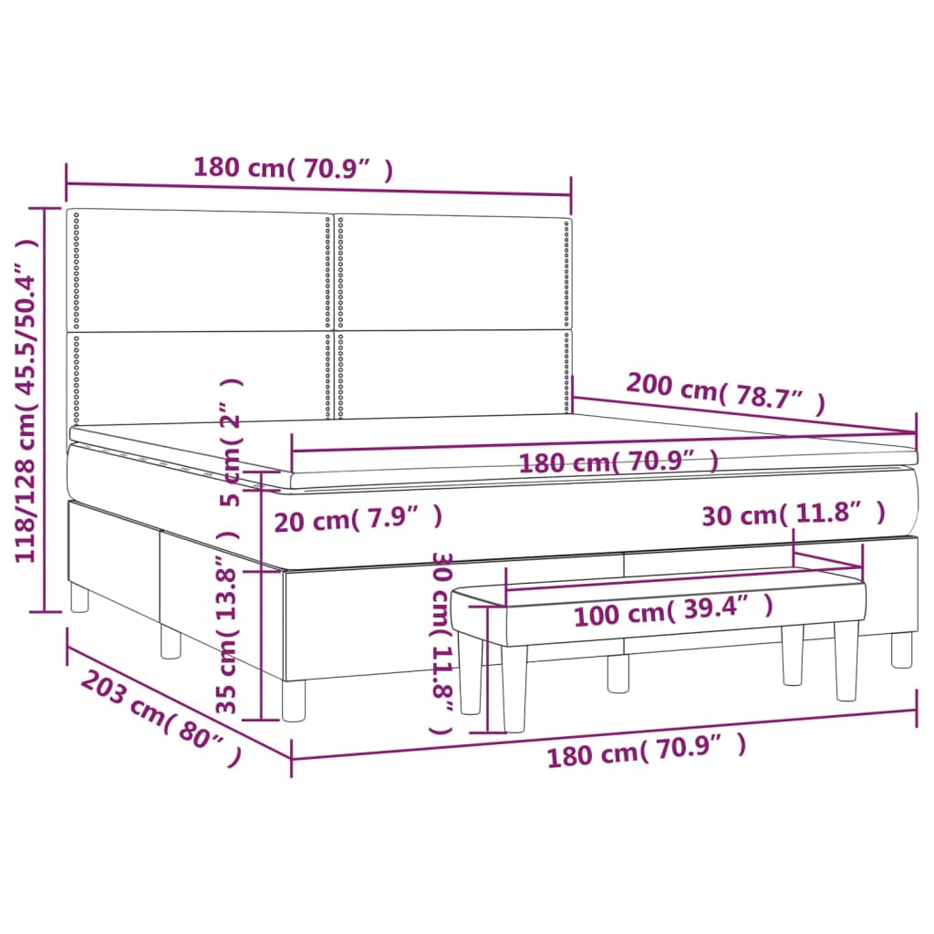 Box Spring Bed with Mattress Dark Brown 180 x 200 cm Fabric