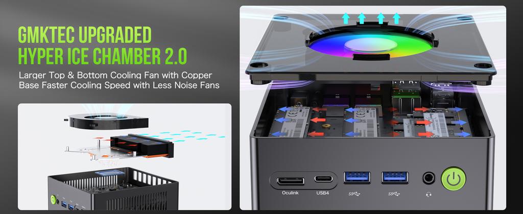 GMKtec K11 Nucbox AMD R9 8945HS Mini PC DDR5 5600MHz SSD PCIe4.0 Win11 Pro Displej pro čtyři monitory OCulink Stolní herní počítač