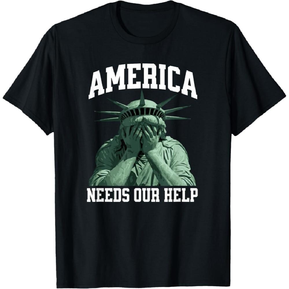 

America Needs Our Help Statue of Liberty Crying T-Shirt S