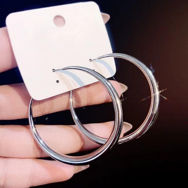 Earrings Silver Needles Fashion Frigid Wind ins Earrings Women's Exaggerated Atmospheric Earrings Large Circles Circles