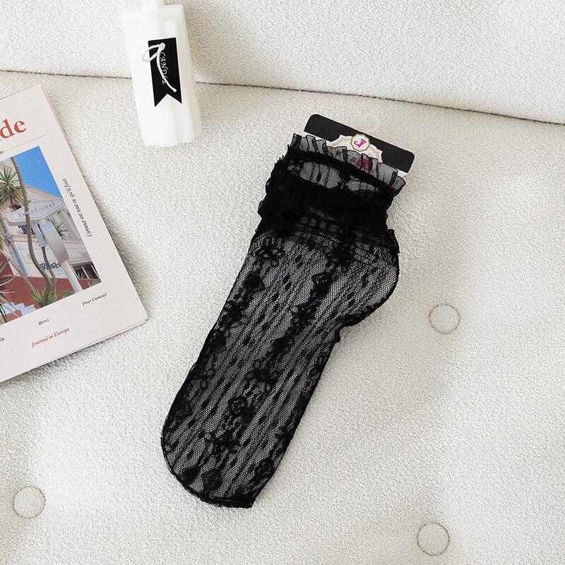 Japan Style Sexy Lace Ruffle Socks Ultra-thin Transparent Summer Hollow Mesh Crew Socks Women Fashion Harajuku Retro Socks