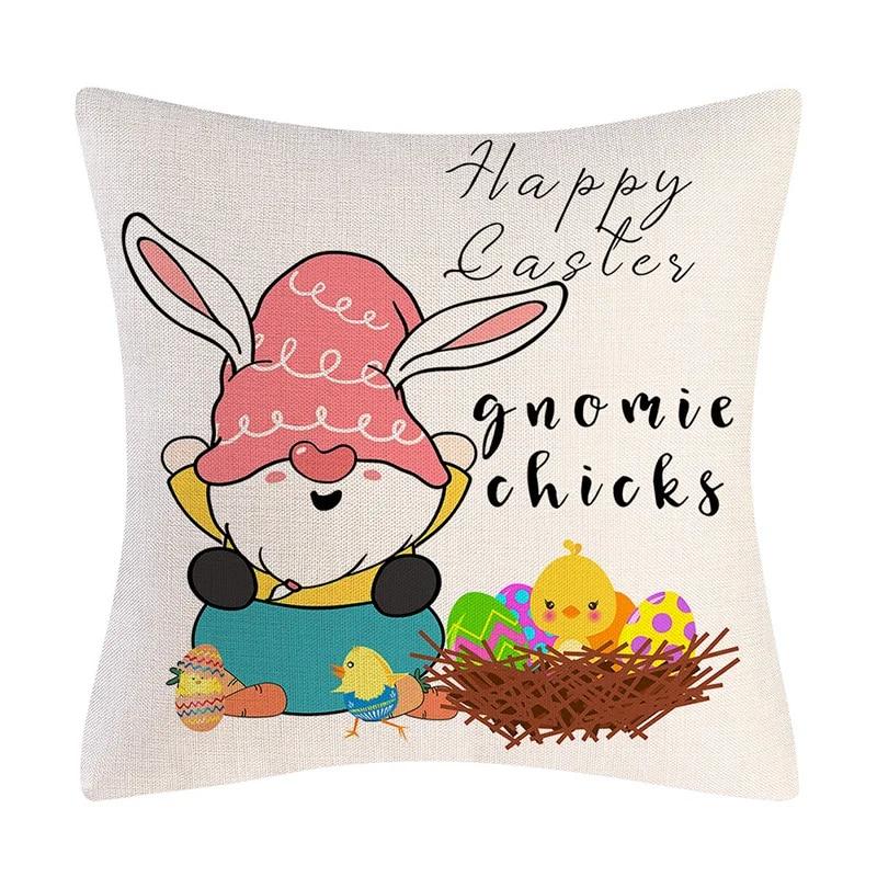 Kissenbezug mit Aufschrift „Frohe Ostern“, Hasen-Eier, bedruckt, Kaninchen-Kissenbezug, dekorativer Überwurf für Zuhause