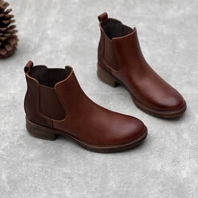 Módne dámske čižmy z hovädzej kože Zimné dámske topánky Kožené Chelsea čižmy Kotníkové čižmy Retro štýl