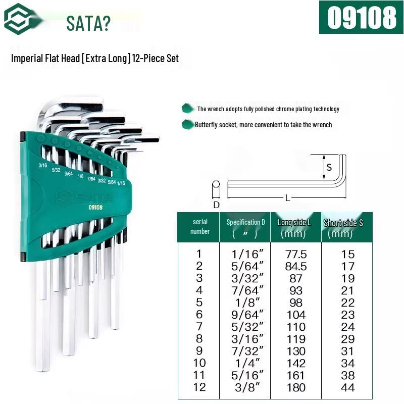 SATA Extra Long Hex & Torx Wrench Set with Ball & Flat Heads