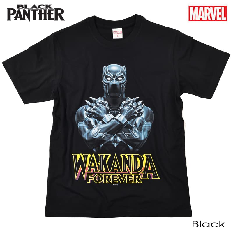 EVERSOUL Marvel T-Shirt, Short Sleeve, Black Panther, Avengers, WAKANDA, Iron Man, Venom, Hulk, Birthday Gift, Men's, Black, XL Size [Parallel Import]