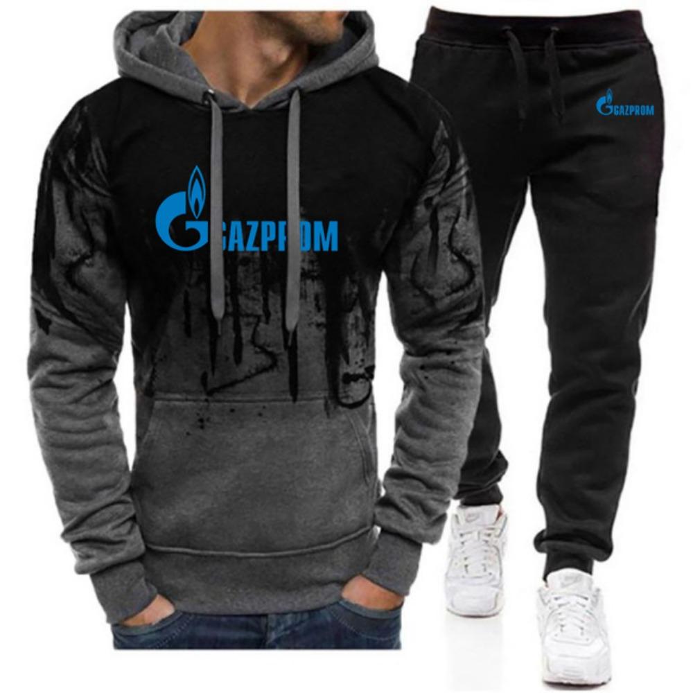 2023 Herren Neu Frühling und Herbst Langarm Farbverlauf Hoodie Freizeitjacke Sportmantel Top+Hose Set