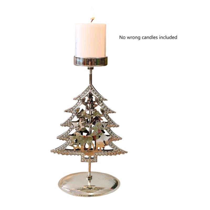 Iron Candle Holders Stand with Christmas Snowflake Star Butterfly Tree Pattern Candlestick for Home Tabletop Decoration