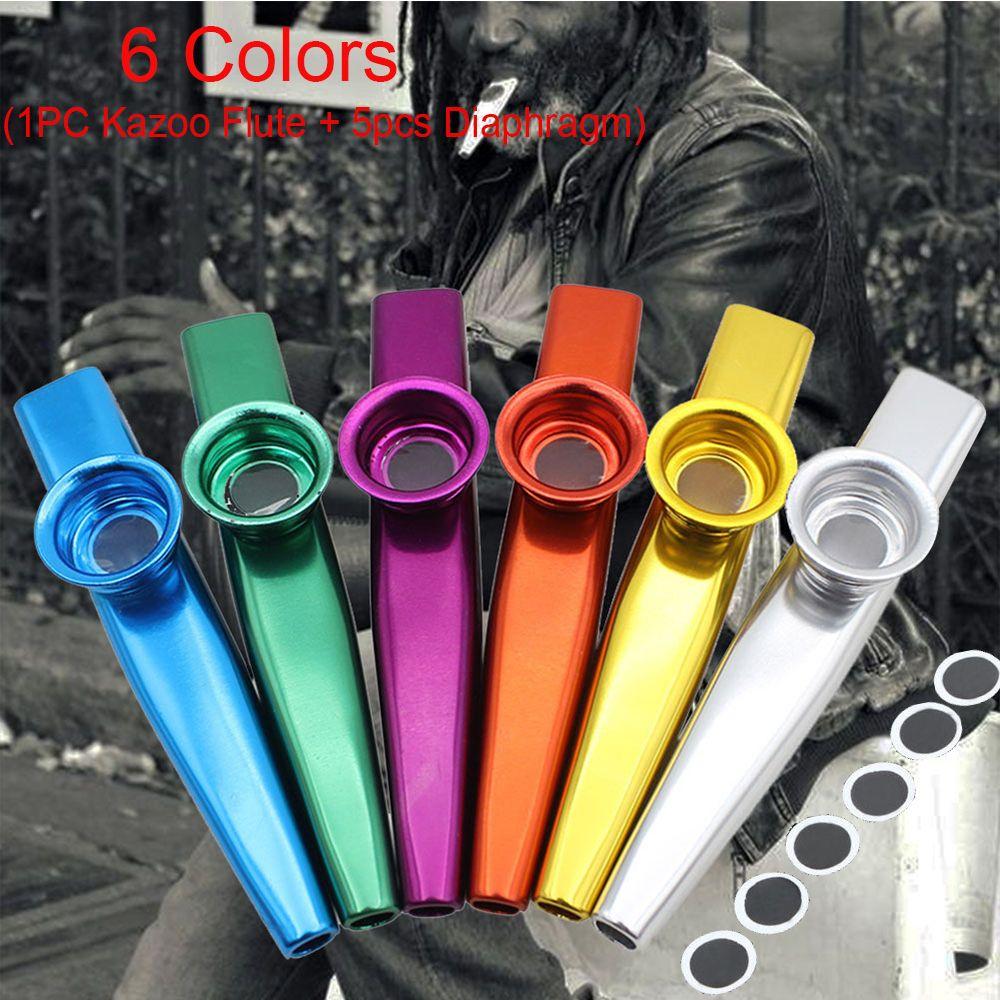 Party Aluminum Gift Children Kids Kazoo Flute 5 Pcs Diaphragm Harmonica Metal