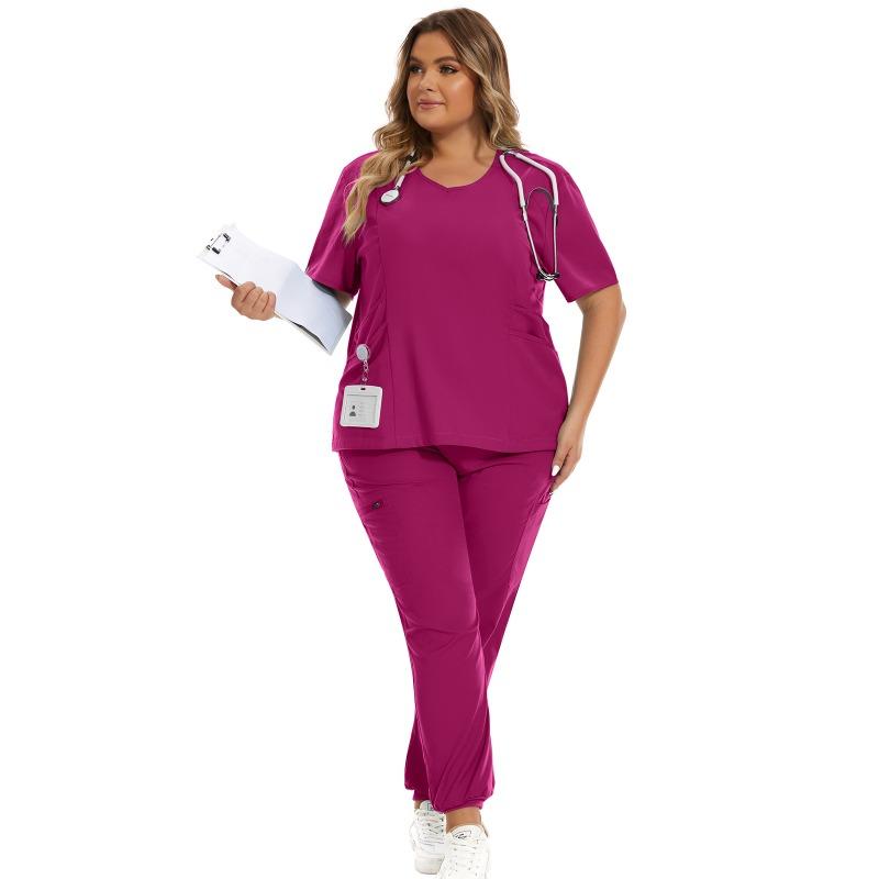 Plus Size Women's Uniform for Doctors and Nurses In A Solid Color Top and Pants