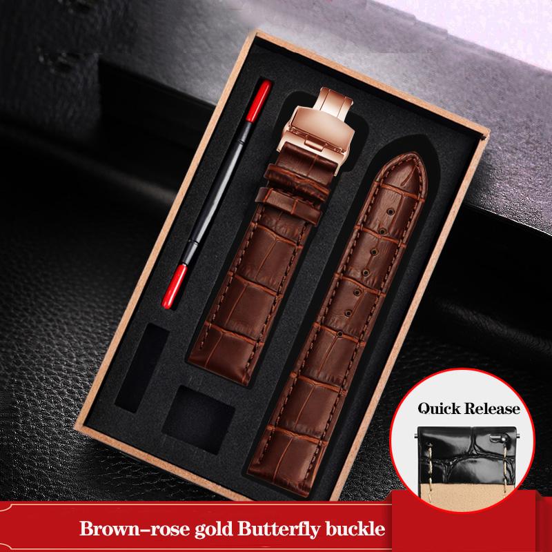 Leather Watchband Black Blue Cowhide Strap Butterfly Buckle Fits All Brands of Watches Men Women 12/14/15/16/18/19/20/22/23mm