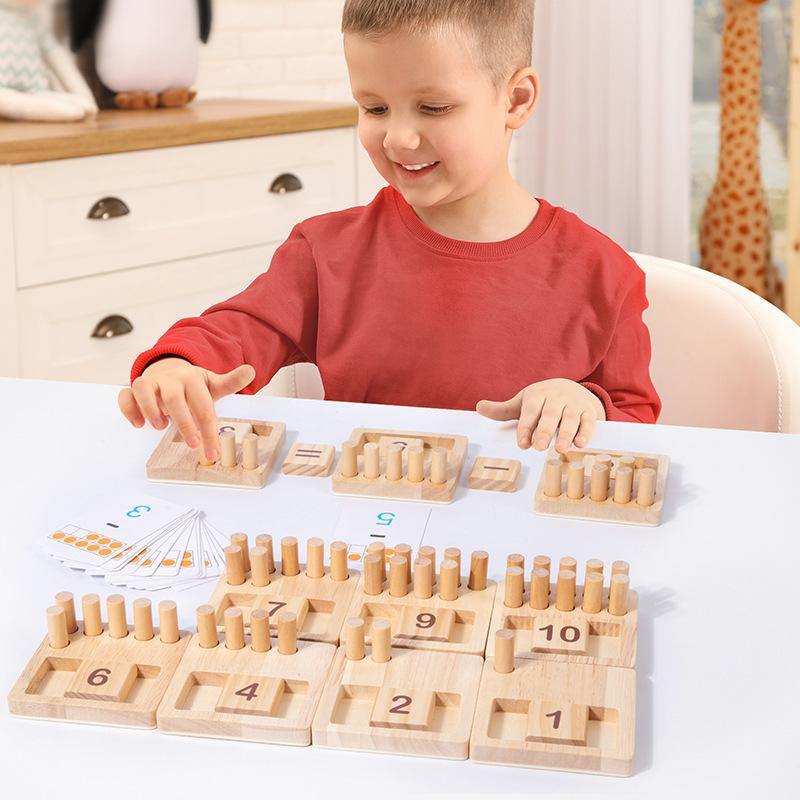 Crianças Montessori Madeira Sensorial Matemática Tábua Contagem com Palitos Combinando Blocos Numéricos Pré-escola Aprendizagem Aprendizado Brinquedos Educativos Conjuntos Crianças Pequenas
