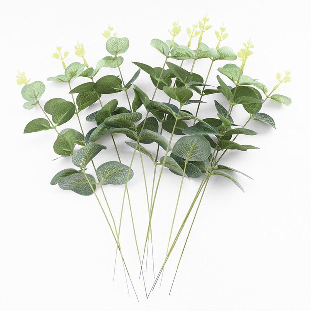 Eucalyptus Leaves Bunch Branch Artificial Plastic Plants Green Leaves Wedding Stems DIY Artificial Home Decor Plant Faux Fl Q0P3