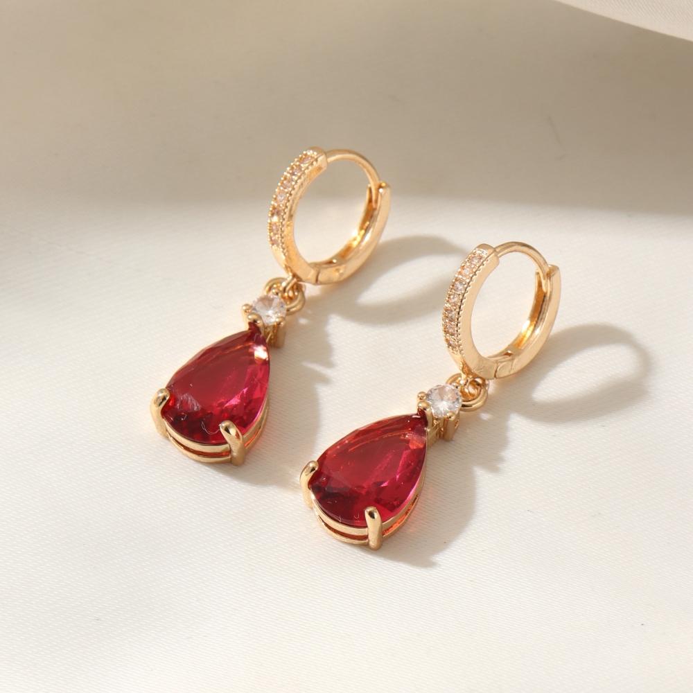 Simple Pink Water Drops Dangle Earrings for Women Zirconia Earring Jewelry Wedding Party Accessories