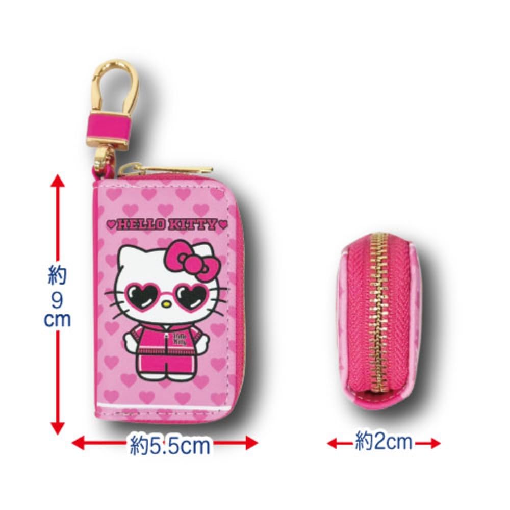 Hatayama Shoji Sanrio Smart Key Case, Heart Sunglasses Kitty, Black. Key Case, Smart Key Case, Key Holder, Double Ring, 360-degree Rotating