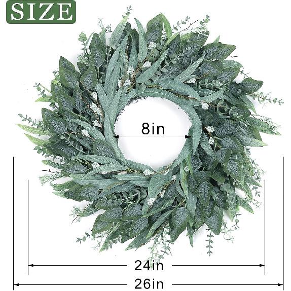 26" Eucalyptus Wreath for Front Door - Large Artificial Greenery Outdoor Wreath for Porch, Window,Farmhouse,Home,Holiday,Hanging Decor- Spring,