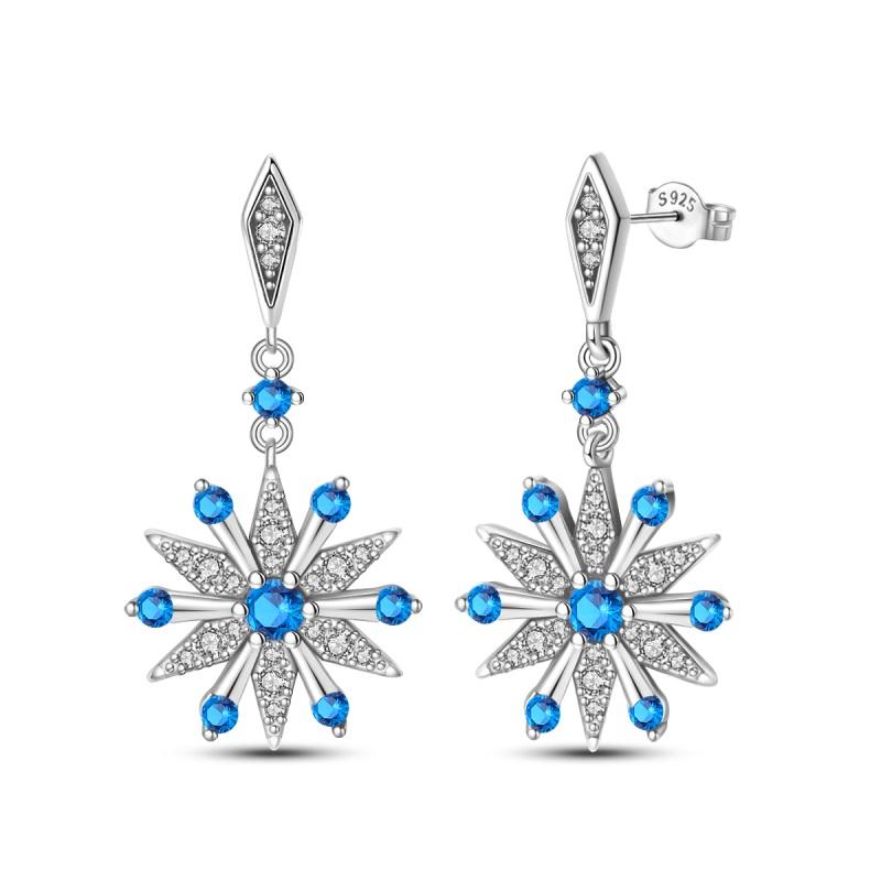 925 Silver Blue Zircon Dreamcatcher Feather Star Moon Cute Claw Hoop Earrings For Women Fine Birthday Jewelry Gifts