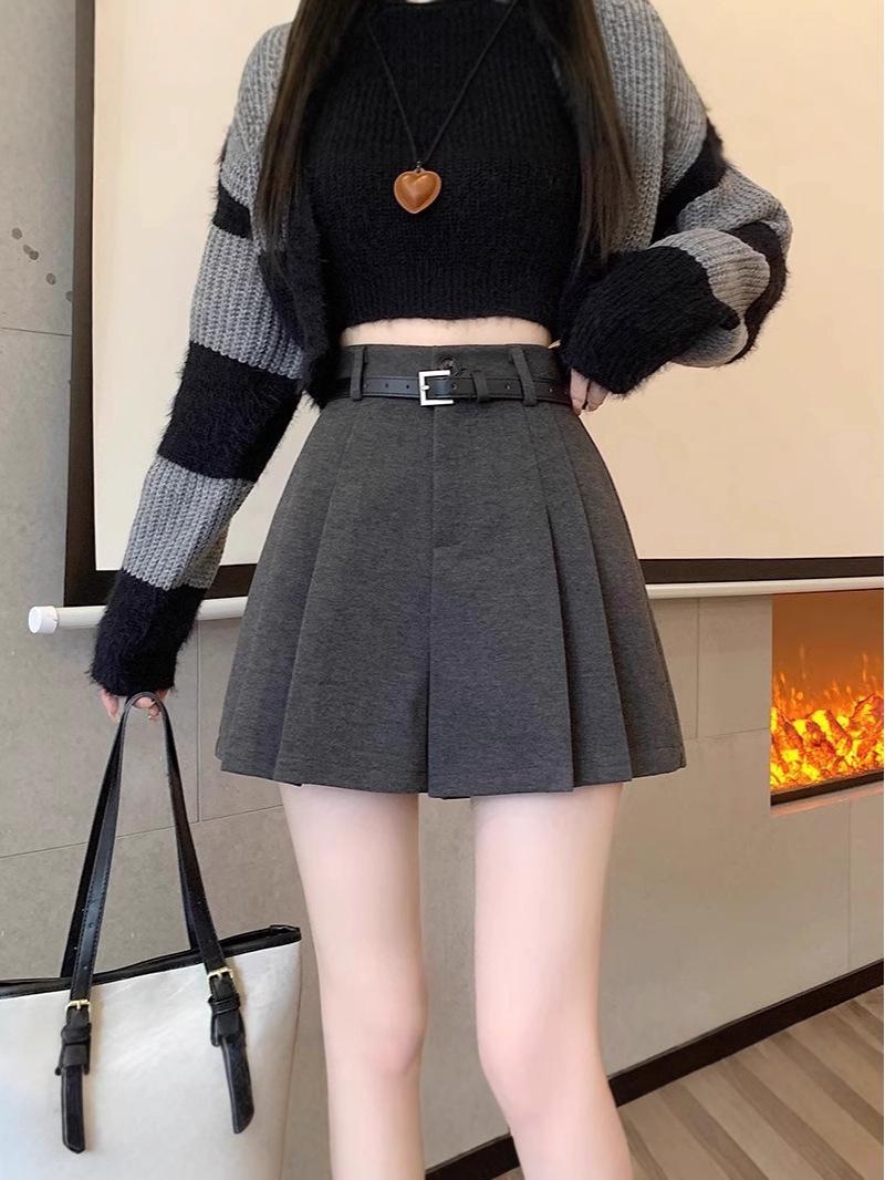 

Women s High Waist Pleated Mini Skirt Pants (Coffee Wool, Spring/Autumn/Winter) XS кофейный