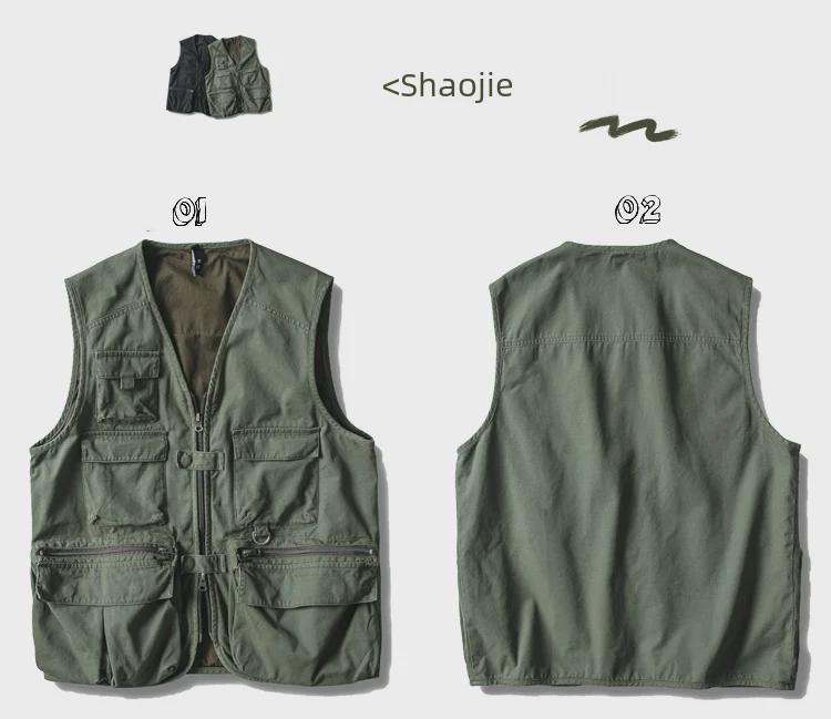 Unisex Japanese Retro Workwear Vest - Autumn Thin, Loose, Multi-Pocket Functional Jacket