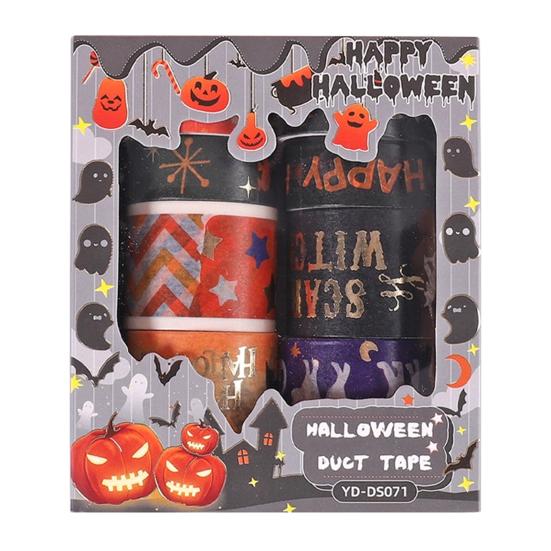 Thin Layering Washi Tape 8 Rolls Halloween Tape, Spooky Bat Witch Cat Pattern Decorative Embellishment Craft for Junk Journaling Supplies Scrapbooking Halloween