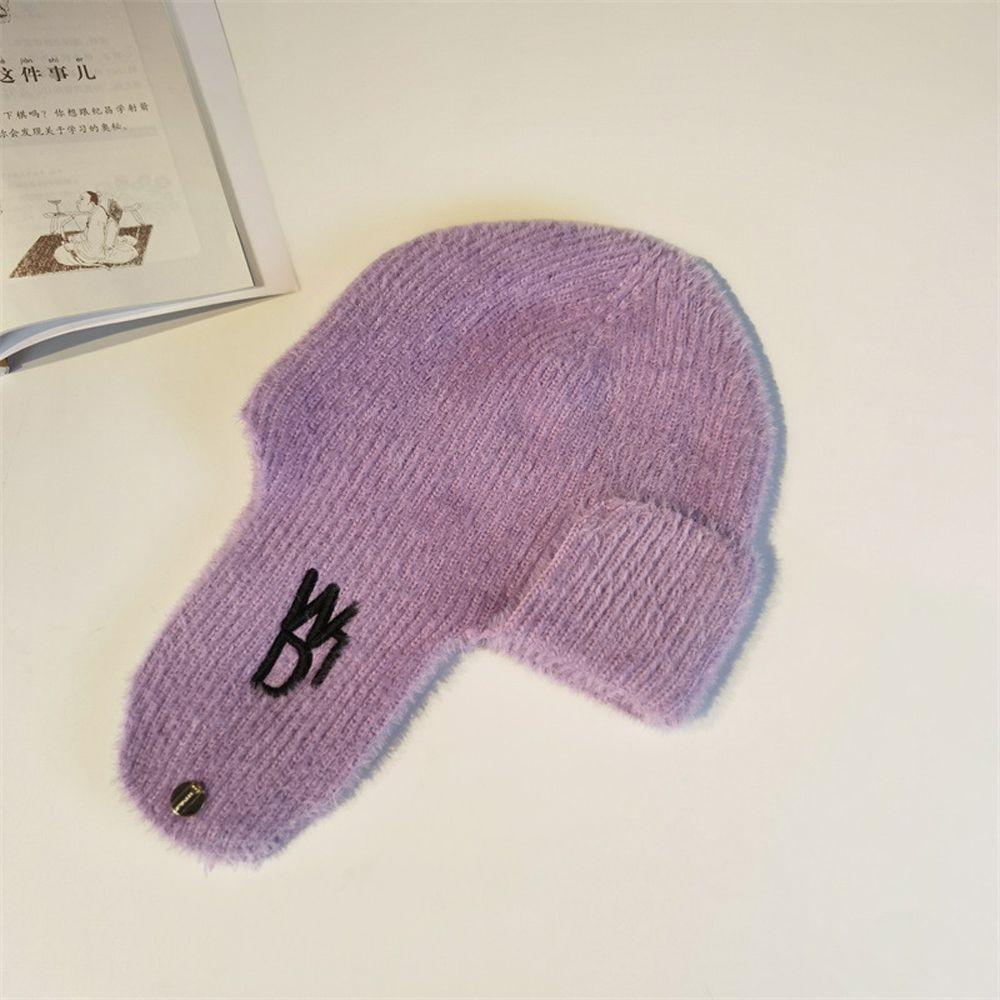 

Кепки Ветрозащитные Вязаные С Буквой Шапки С Наушниками Женские Шляпы Корейские Шапки-Бини Шляпы Шляпа С Наушниками фиолетовый