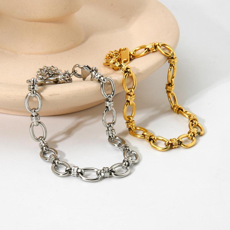 

18K Gold Plated Stainless Steel Oval Chain Cross Buckle Women s Bracelet золотой