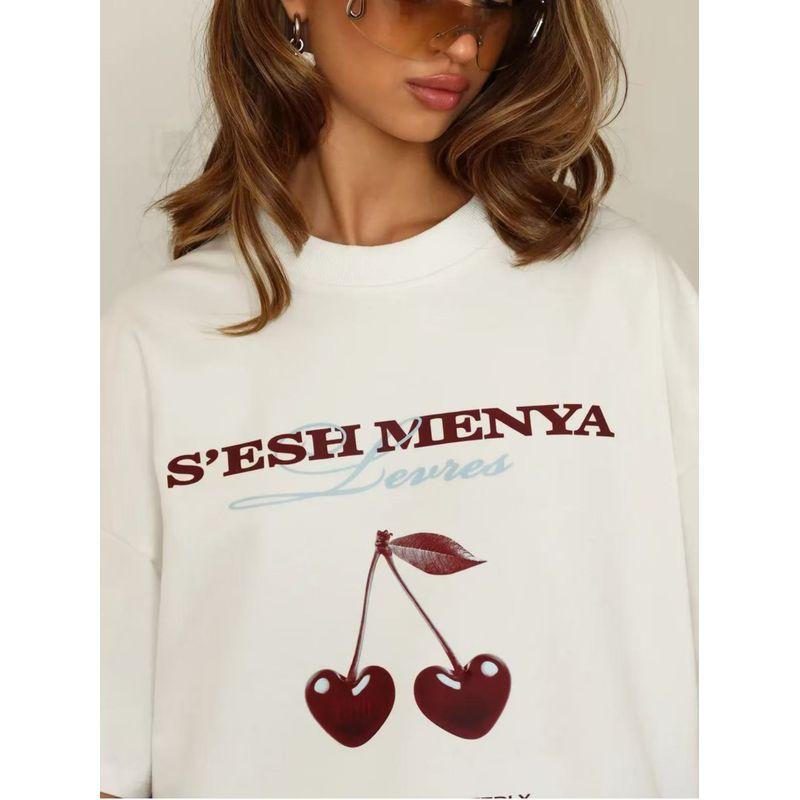 Western Style New Fashion Casual Loose Print round Neck Short sleeve T-shirt Top Printed T-shirt Top