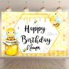 Personalized Bee Themed Birthday Party Background Set 1 Piece - Customized Name Honeycomb Design