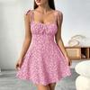 Women's Floral Print Spaghetti Strap Dress with Fitted Waist for Summer Casual Wear