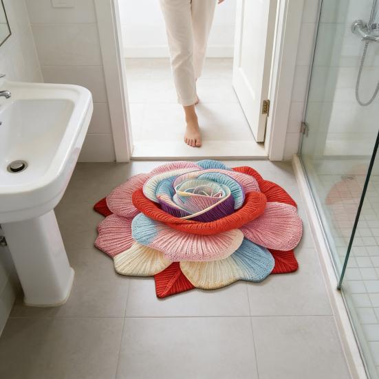 Tapis de sol 3D à fleurs Yousheng Absorbant Séchage rapide Irrégulier Moelleux Floral Lavable Antidérapant Salon Chambre Salle de bain Cuisine Décoration