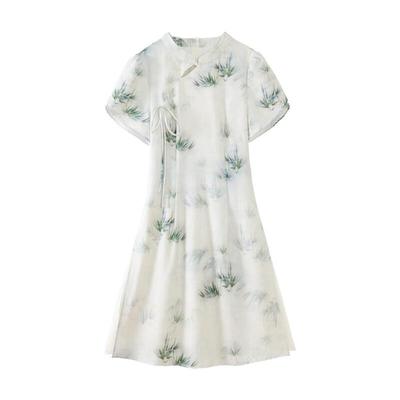 Lù Xiàngnán New Chinese Style Short-Sleeved Long Dress