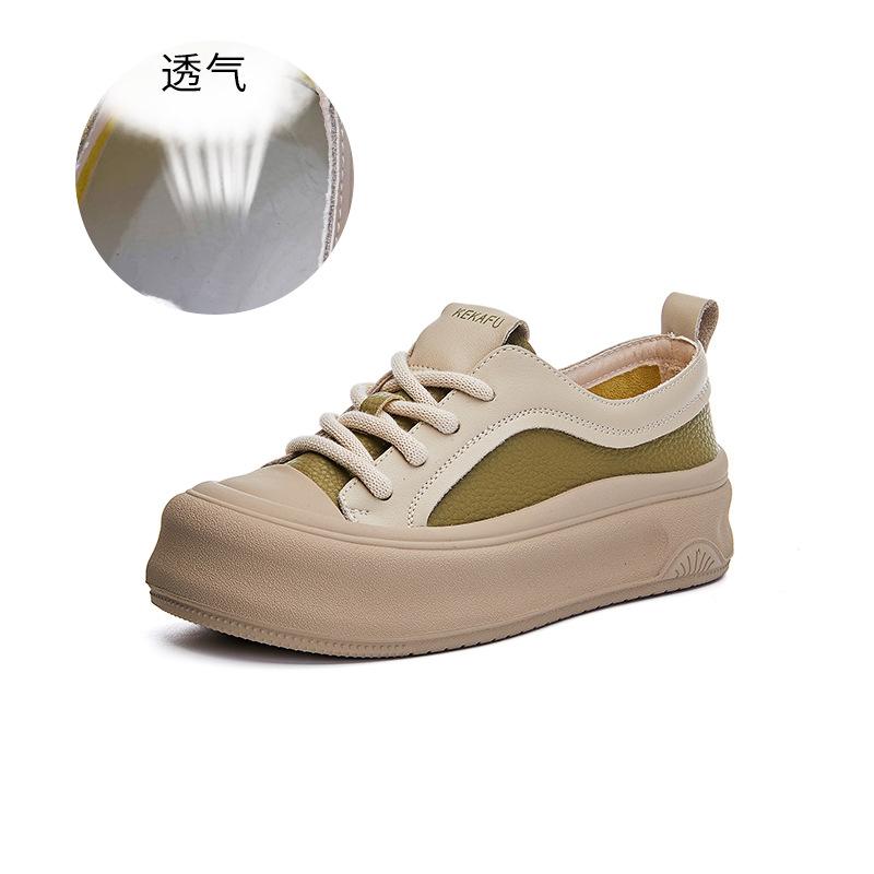 

Кожаные маленькие белые туфли женские 2025 весна женские повседневные одинарные туфли ретро универсальные туфли с увеличенным каблуком модные женские туфли на платформе 35 зелёный